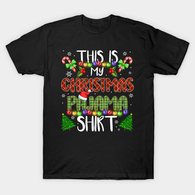 this is my christmas pajama shirt christmas tree santa lights T-Shirt by TeesCircle